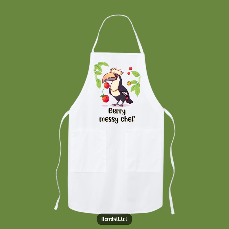 Funny Hornbill Juggling Berries Apron: Cook with Comical Avian Flair