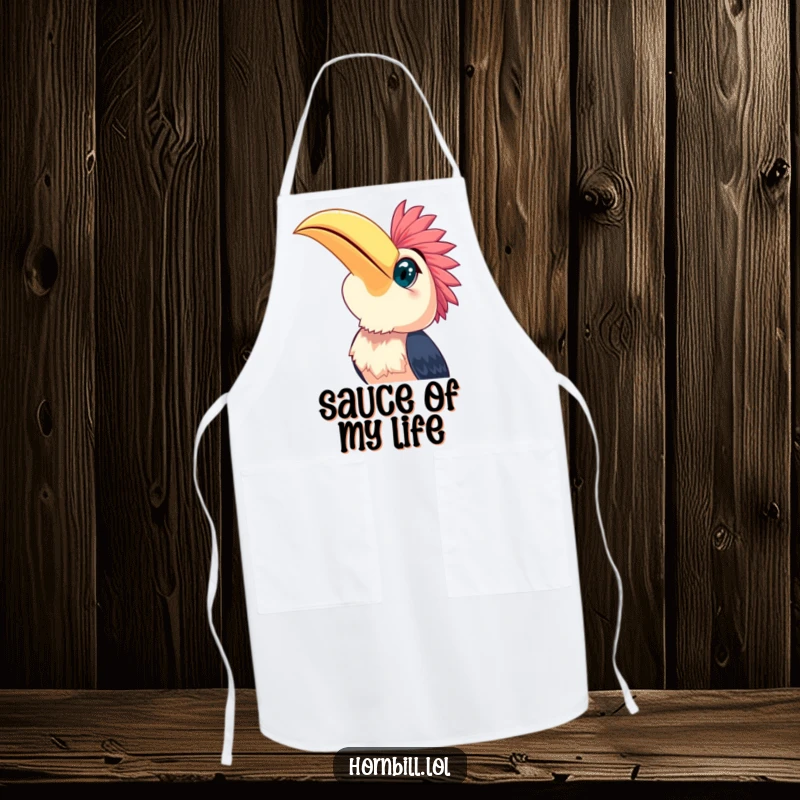 Funny happy hornbill with wide, bright eyes gazing at the sky, bringing cheer to this functional kitchen apron.