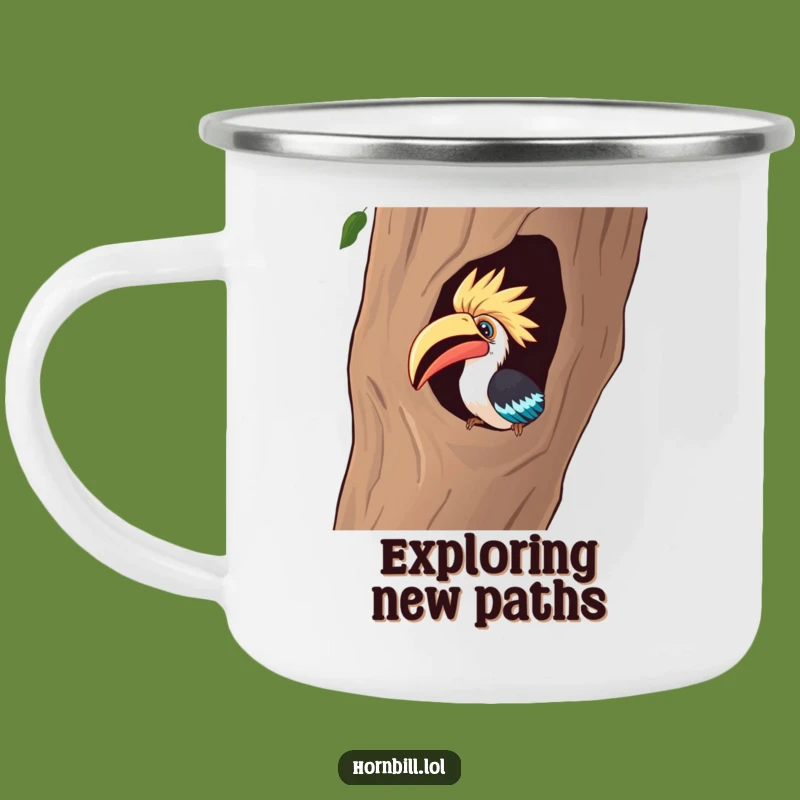 Funny Curious Hornbill Camping Mug - Explore with Humorous Style