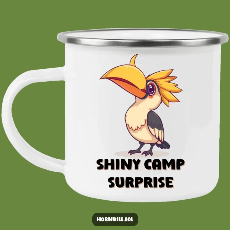 Funny Curious Hornbill Camping Mug - Shiny Object Adventure Cup Gift