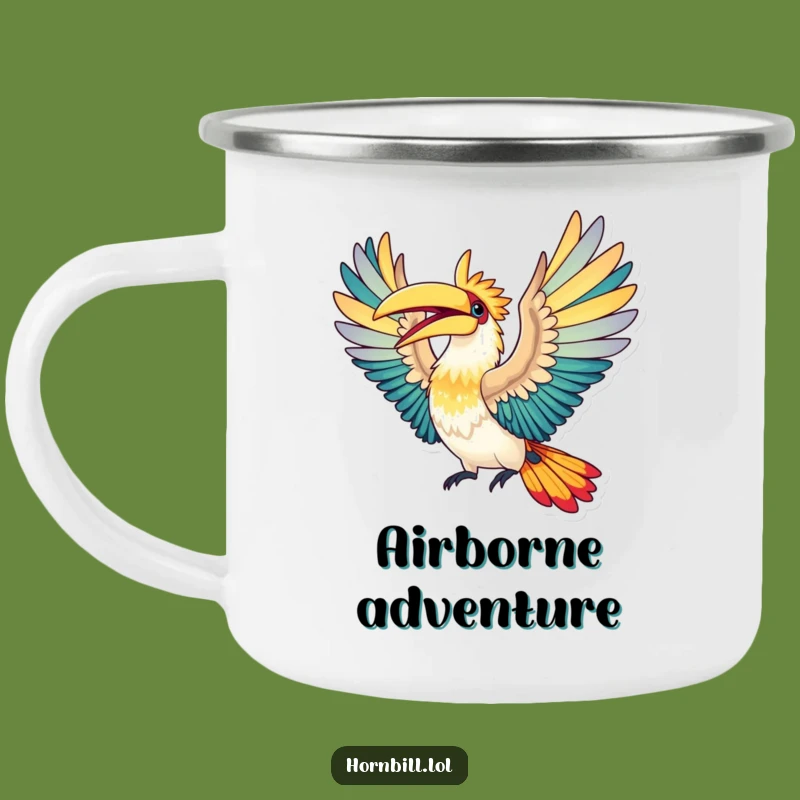 Funny Hornbill Flight Camping Mug: Elated Bird Enamel Mug, Outdoor Gift