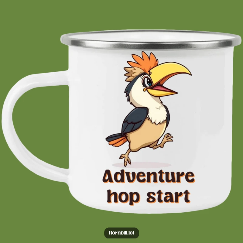 Funny Hornbill Hop Camping Mug: Happy Bird Adventures, Durable Funny Gift for Campers