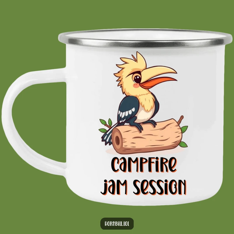 Funny Hornbill Rhythm Camping Mug: Musician Bird Enamel Mug, Outdoor Gift