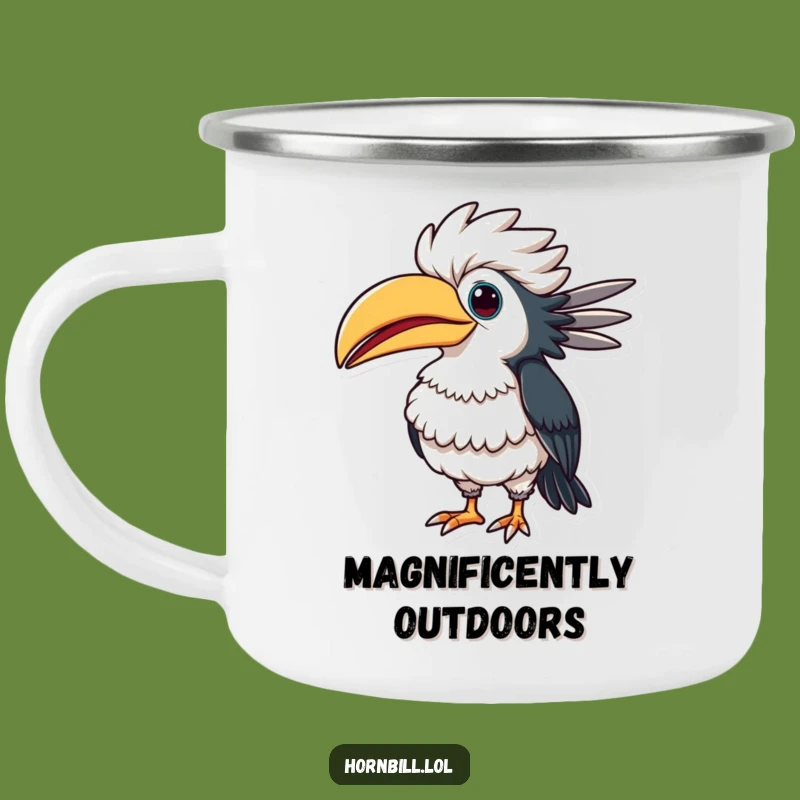 Durable Funny Puffed-Up Hornbill Camping Mug: Adventure with Pride