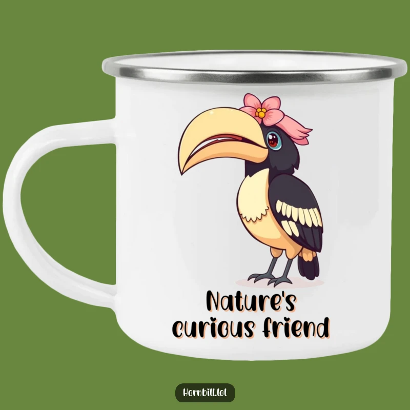Funny Curious Hornbill Camping Mug: Nature's Wonder & Coffee!