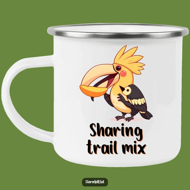 Durable Funny Sharing Hornbill Camping Mug: Adventure & Kindness