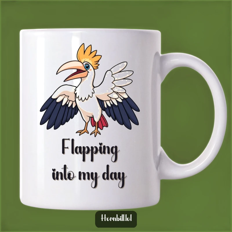Funny Hornbill Mug: Joyful Bird Flapping Wings, Perfect Gift for Avian Enthusiasts