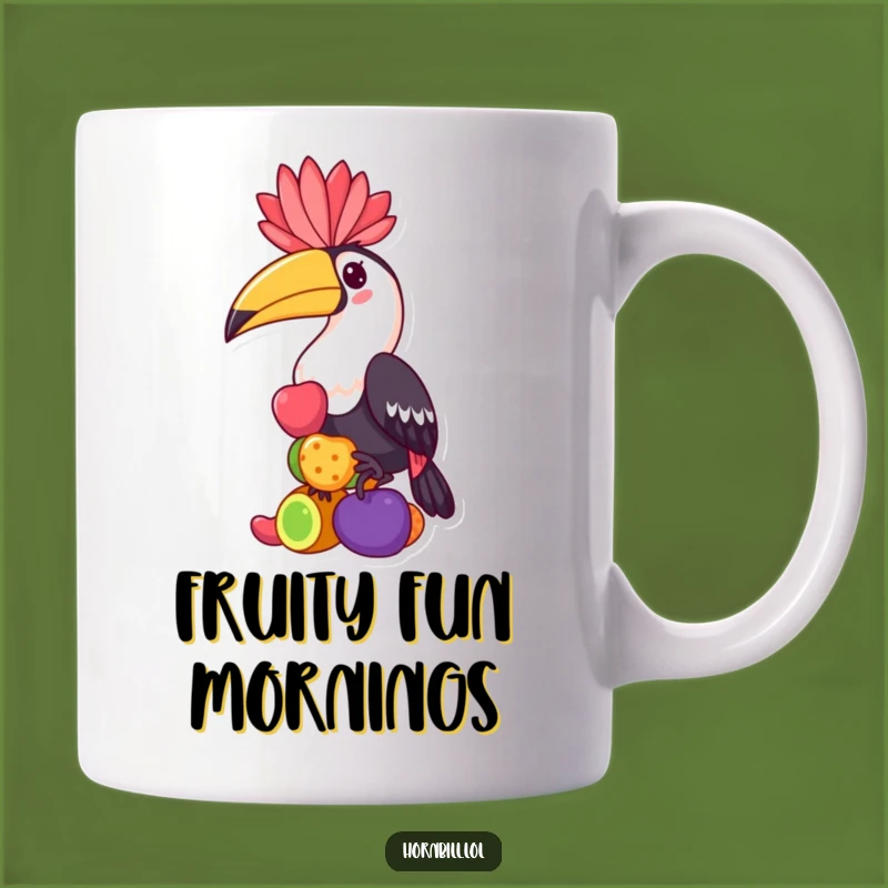 Funny Hornbill Mug: Kawaii Bird Balancing Fruits, Perfect Quirky Gift for Foodies