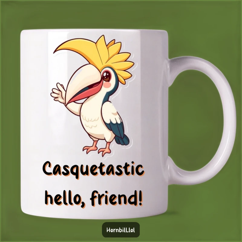 Funny Hornbill Friend Mug: Cheerful Bird Casque Wave, Perfect Humorous Gift