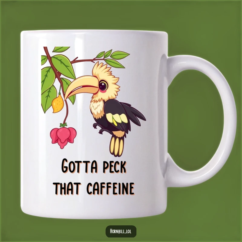 Funny Kawaii Hornbill Mug: Playful Bird Pecking Vine, Unique Gift