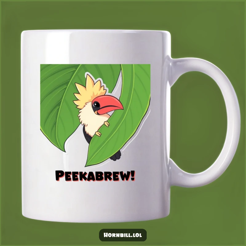 Funny Chubby Hornbill Leaf Peek Mug - Adorable Hidden Bird Humor Gift