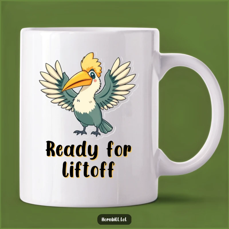 Funny Hornbill Triumph Mug - Joyful Bird Wing Stretch Gift for Winners