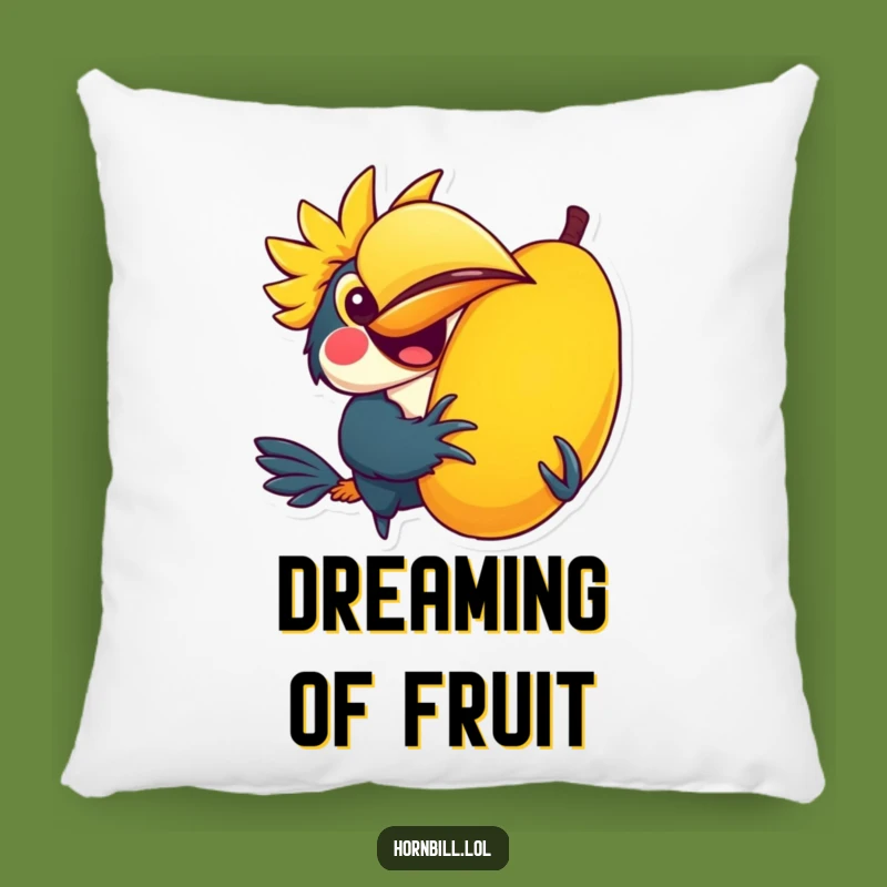 Cute Funny Pillow: Hornbill's Fruit Fun for Cozy Comfort & Whimsical Decor