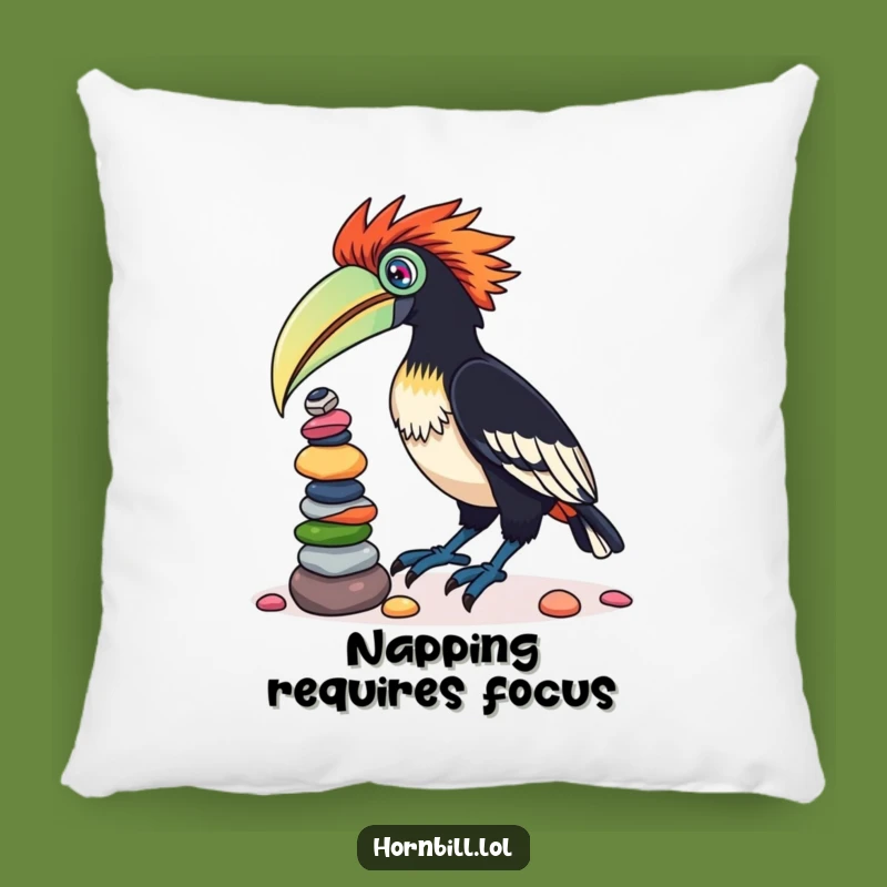 Funny Hornbill Pebble Balancing Pillow: Adorable Bird Accent Cushion Gift