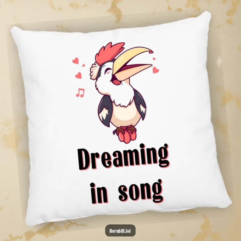 Funny Kawaii Hornbill Singing Pillow: A cute hornbill sings with its beak open, providing funny comfort and musical cheer.