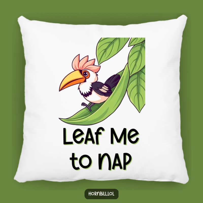 Funny Kawaii Hornbill Leaf Slide Pillow - Cute Bird Accent Cushion Gift