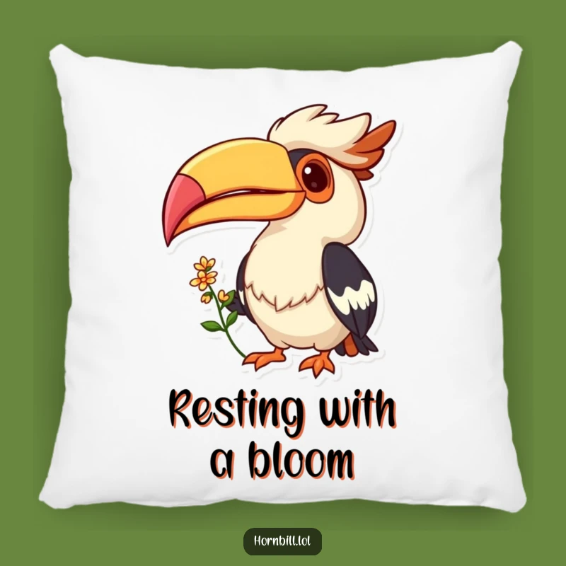 Funny Hornbill Grin Pillow: Flower Offering Decor, Cheerful Gift