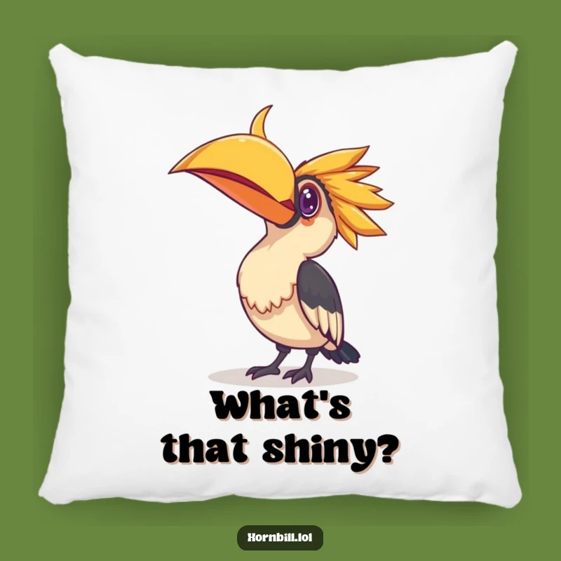 Funny Curious Hornbill Pillow - Shiny Object Comfort Gift