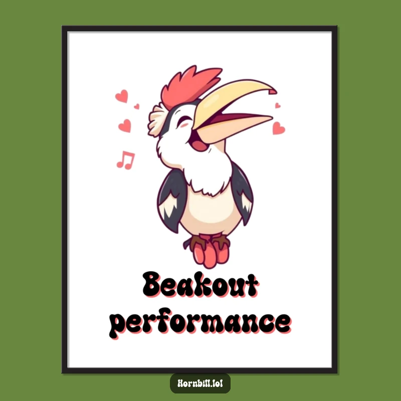 Funny Kawaii Hornbill Singing Digital Art - Instant Musical Joy