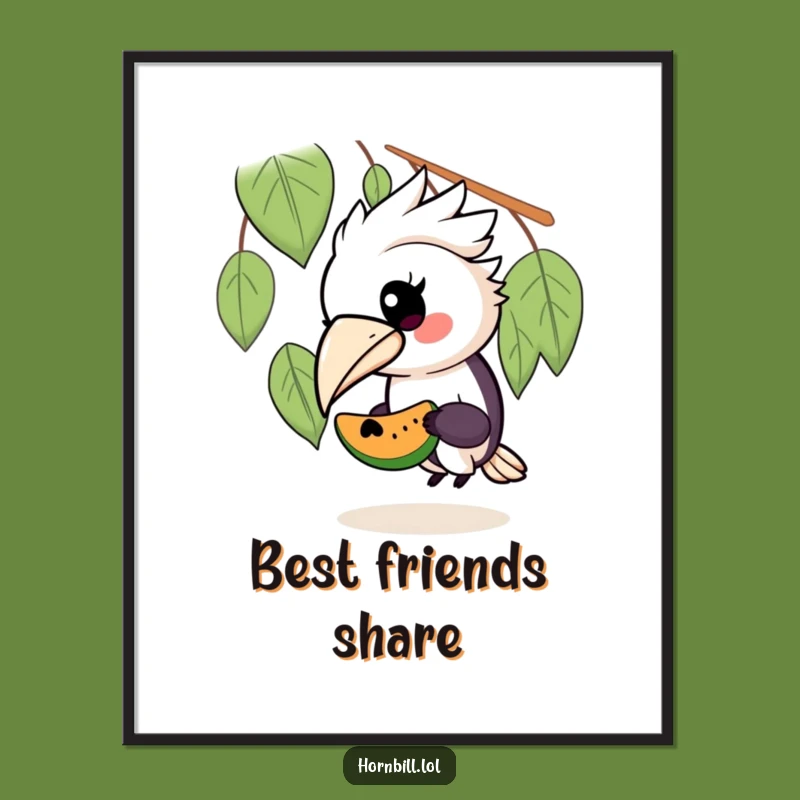 Funny Hornbill Sharing Art Print - Kawaii Bird Digital Download Gift