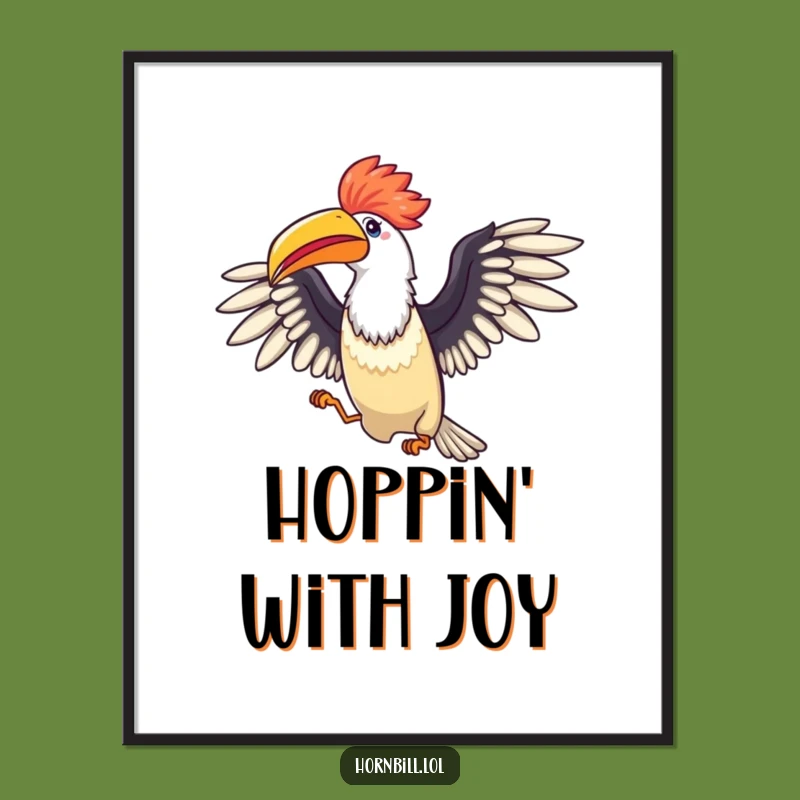 Funny Celebration Hornbill Digital Art: Instant Joyful Hop!