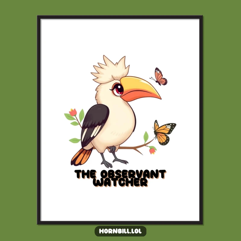 Funny Hornbill Butterfly Digital Art: Enchanted Bird Illustration, Instant Funny Gift