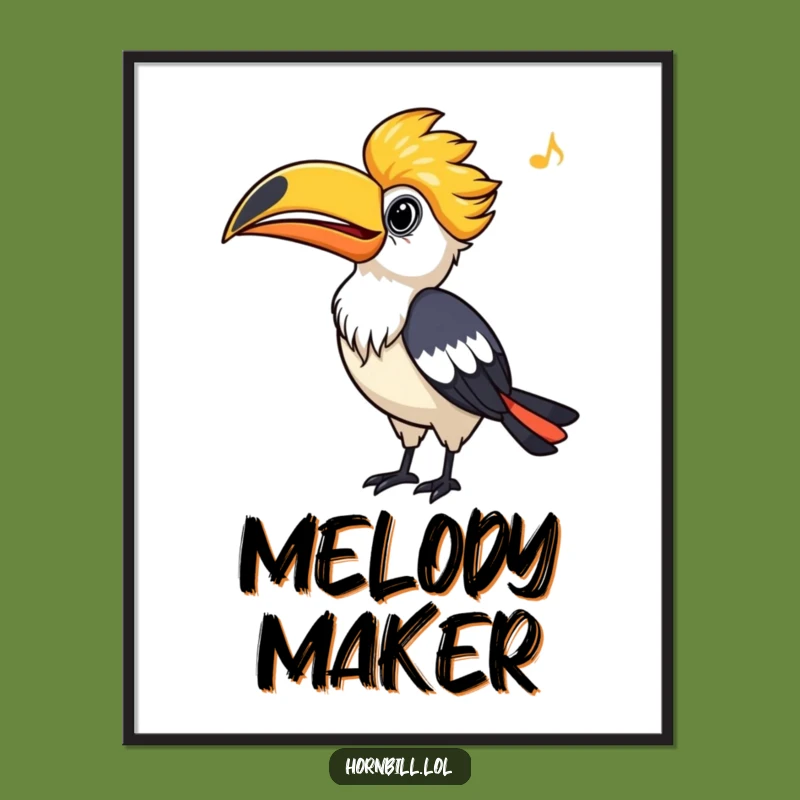 Funny Hornbill Digital Art Print: Whistling Bird Wall Art, Instant Humorous Decor Gift