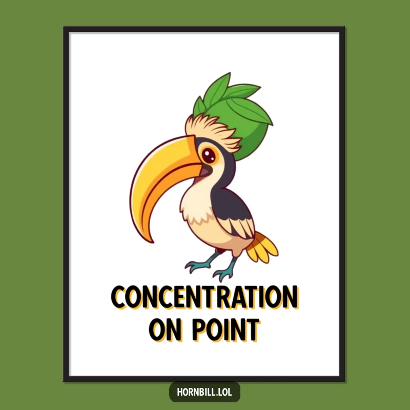 Funny Hornbill Fruit Balancer Digital Art - Focused Bird Decor, Perfect Funny Gift