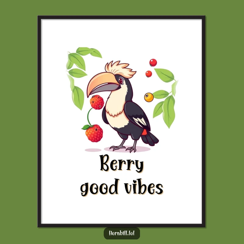 Funny Hornbill Juggling Berries Digital Art: Instant Whimsy for Your Walls