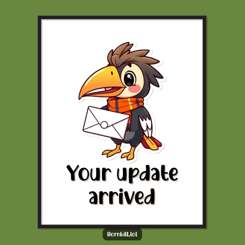 Funny Hornbill Mail Carrier Digital Art - Cheerful Bird Decor, Vibrant Scarf, Perfect Funny Gift