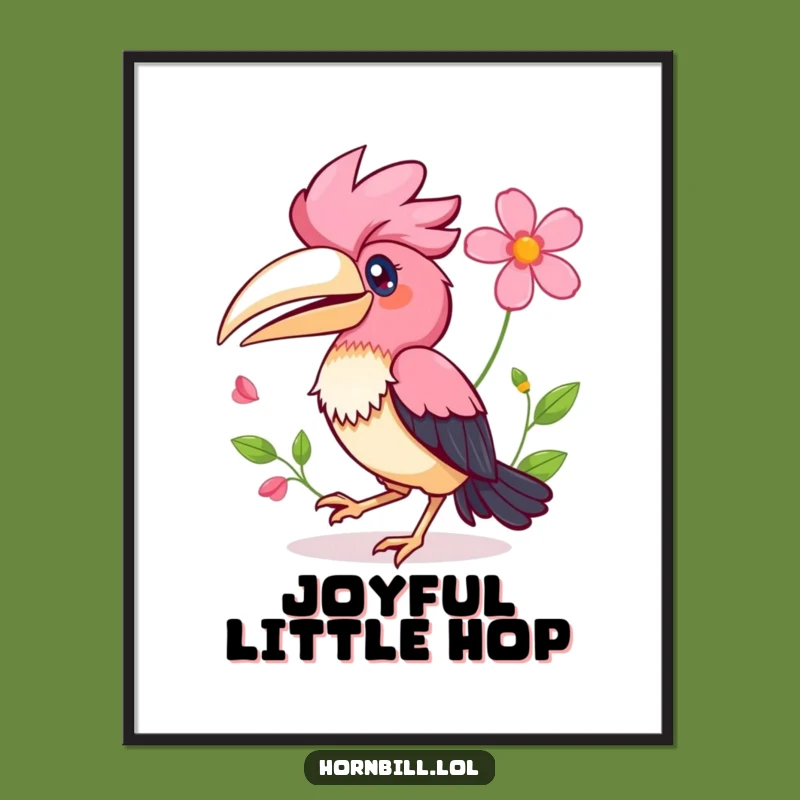 Funny Kawaii Hornbill Digital Art: Instant Happy Hopping Bird Decor, Gift