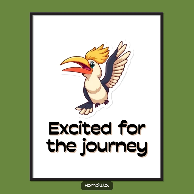 Funny Kawaii Hornbill Flight Digital Art - Inspirational Travel Decor
