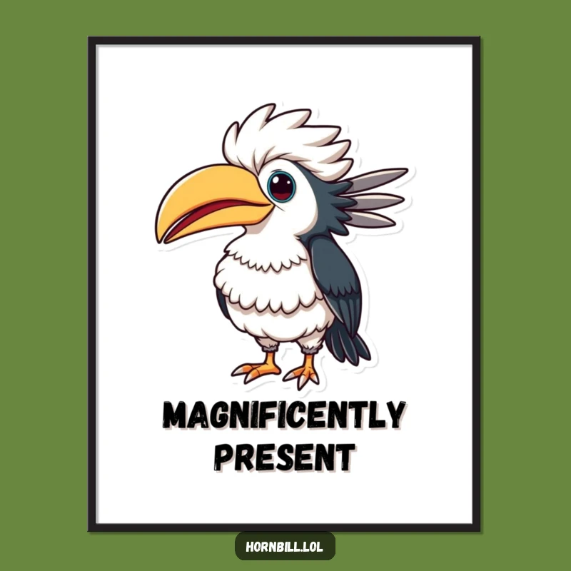Funny Puffed-Up Hornbill Digital Art: Instant Comical Decor