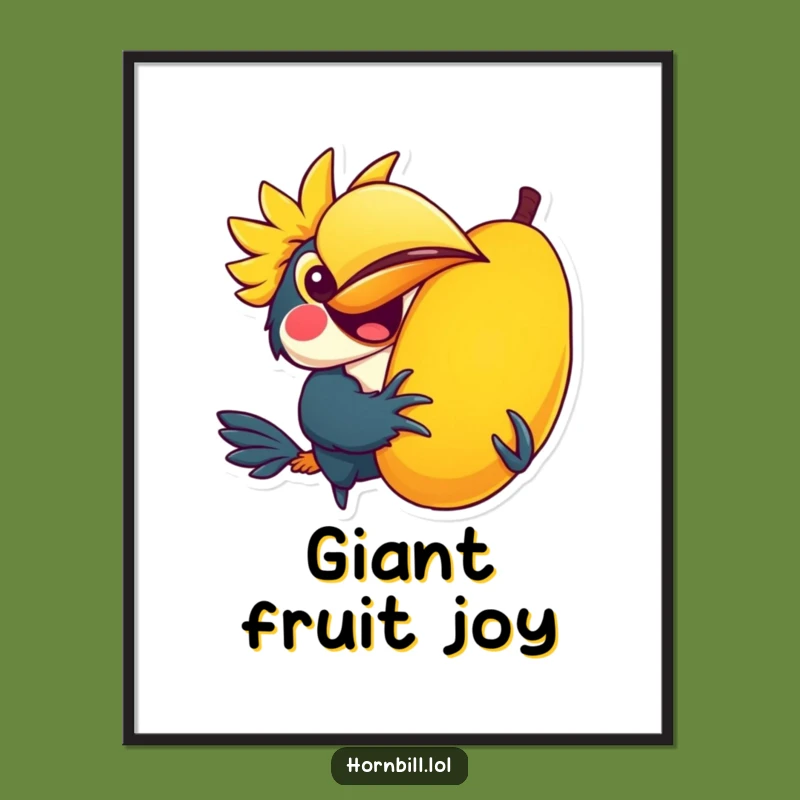 Funny Digital Art Print: Kawaii Hornbill's Fruit for Instant Tropical Decor