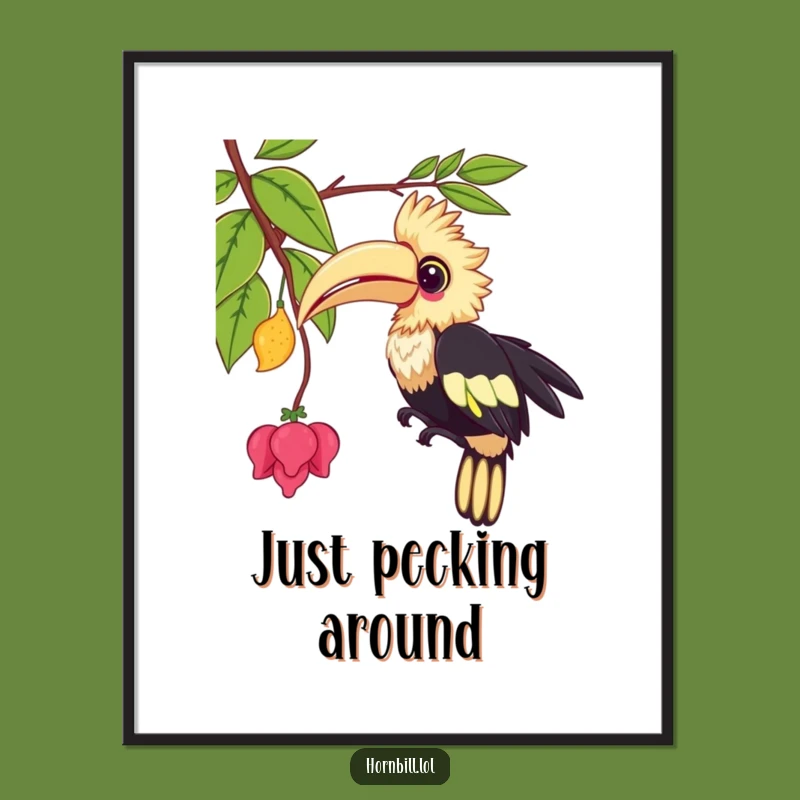 Funny Kawaii Hornbill Digital Art: Playful Pecking Vine, Instant Decor