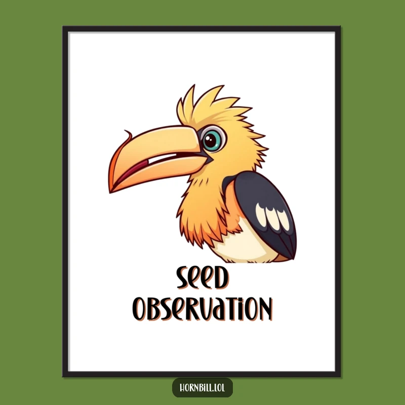 Funny Hornbill Seed Digital Art: Curious Bird Print, Humorous Decor Gift