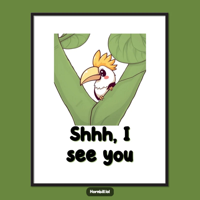 Funny Kawaii Hornbill Digital Art: Instant Curious Bird Decor, Gift Idea