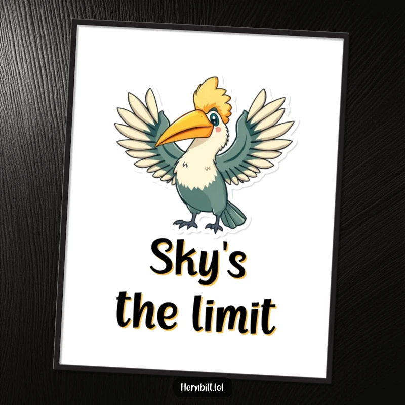 Funny Hornbill Digital Art Print: A hornbill character stretching its wings wide with a triumphant flourish, a powerful funny gift.