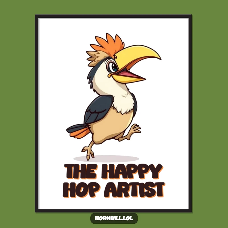 Funny Hornbill Hop Digital Art: Joyful Bird Animation, Instant Funny Gift for Screens
