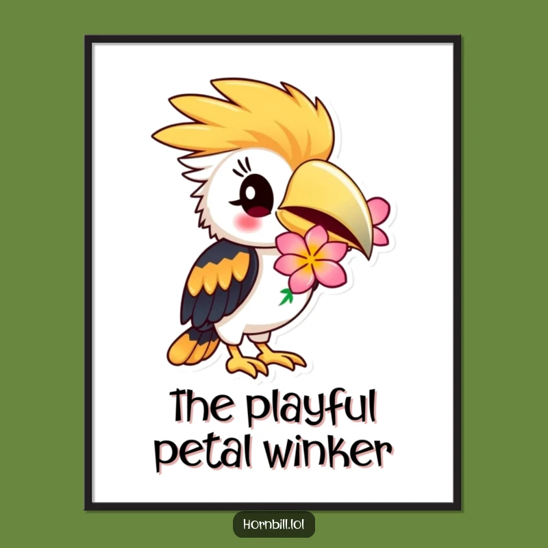 Funny Hornbill Flower Digital Art: Playful Bird Illustration, Instant Funny Gift