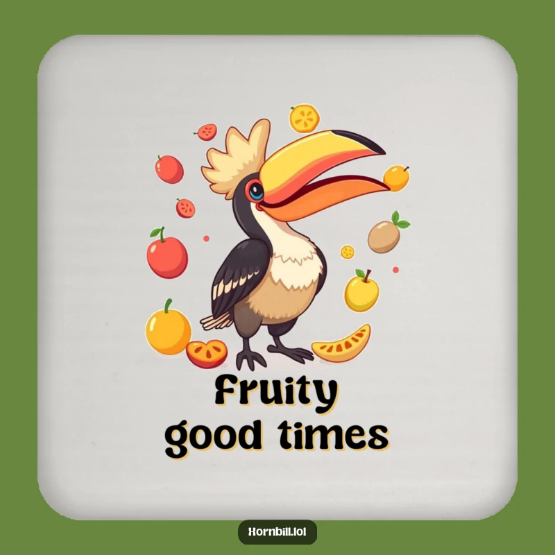 Funny Hornbill Juggling Fruits Drink Coaster - Protect Surfaces with Humor!