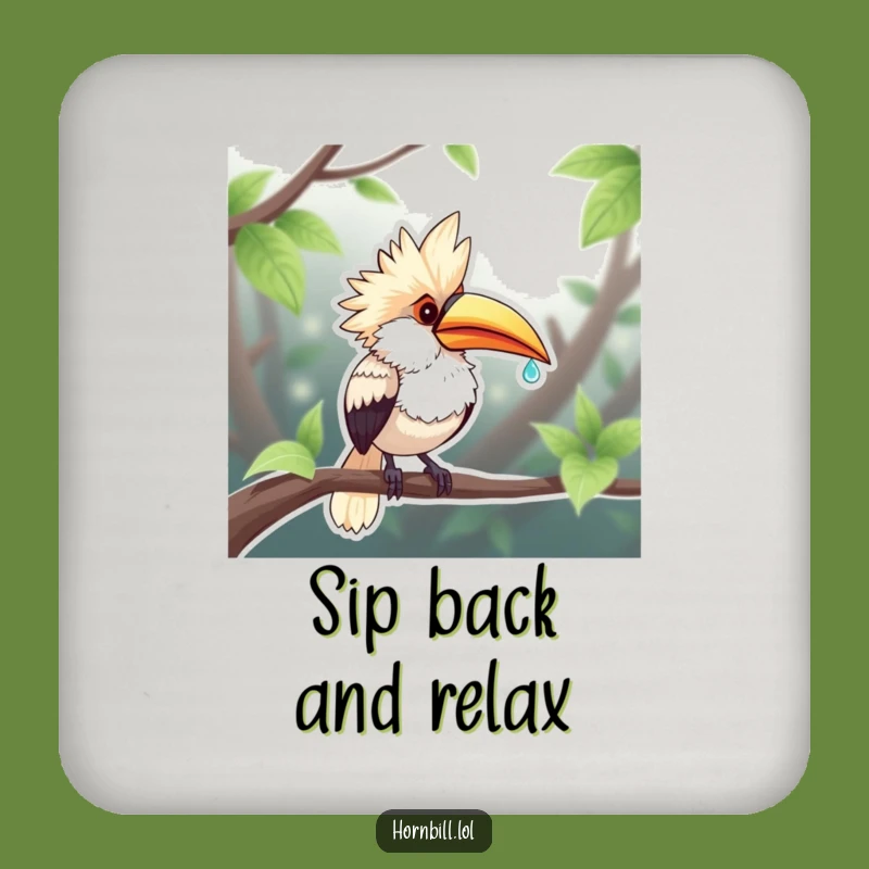 Funny Chubby Hornbill Dewdrop Sip Coaster - Protect Surfaces with Humor