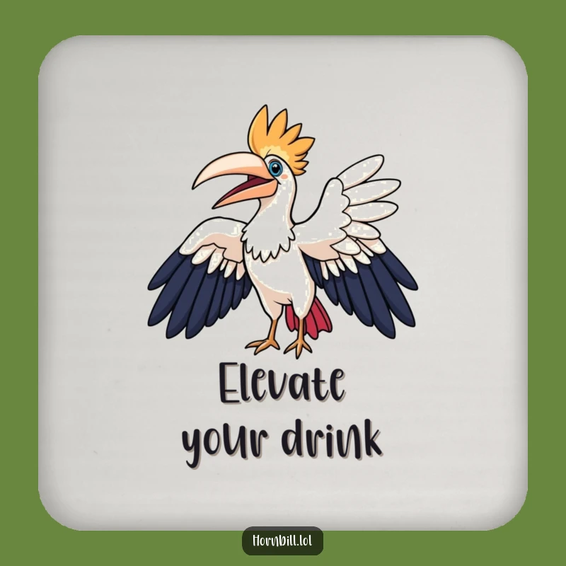 Funny Hornbill Drink Coaster: Joyful Bird Flapping Wings, Protect Surfaces with Humor