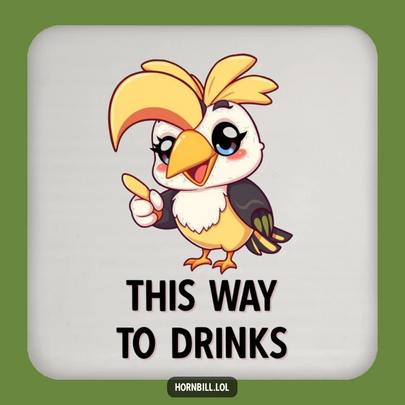 Funny Kawaii Hornbill Coaster: Cheerful Bird Pointing, Protect Surfaces Gift