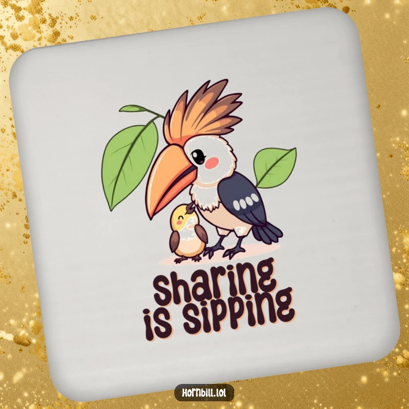 Funny Kawaii Hornbill Coasters: Cute coasters with a hornbill sharing fruit, adding charm and protection to surfaces.