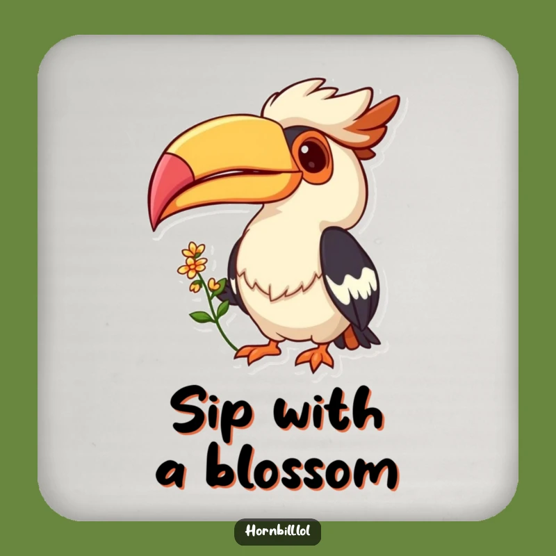 Funny Hornbill Grin Coaster: Flower Offering Bird, Drink Gift