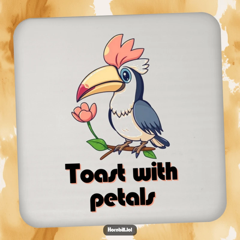 Funny Kawaii Hornbill Flower Coasters: Cute coasters with a hornbill offering a flower, adding natural charm and protection.