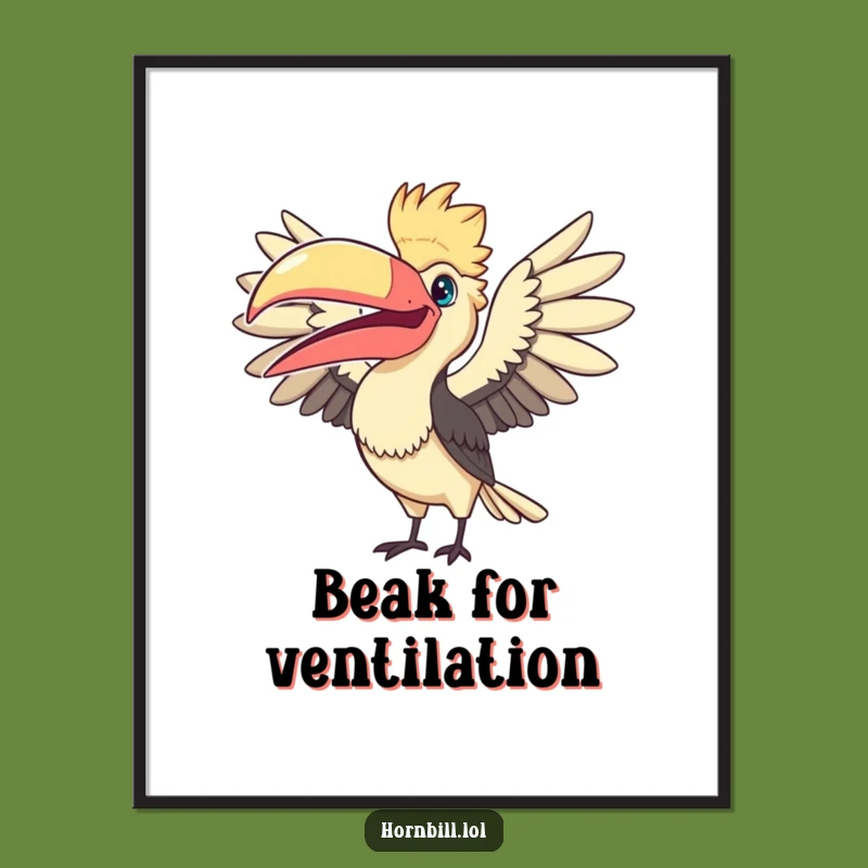Funny Fanning Hornbill Art Print: Hilarious Bird Decor for Your Walls, Perfect Gift!