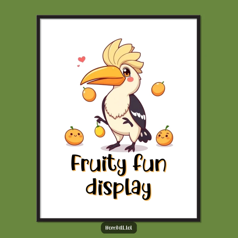 Funny Hornbill Juggling Fruits Poster - Vibrant Bird Art Wall Decor Gift