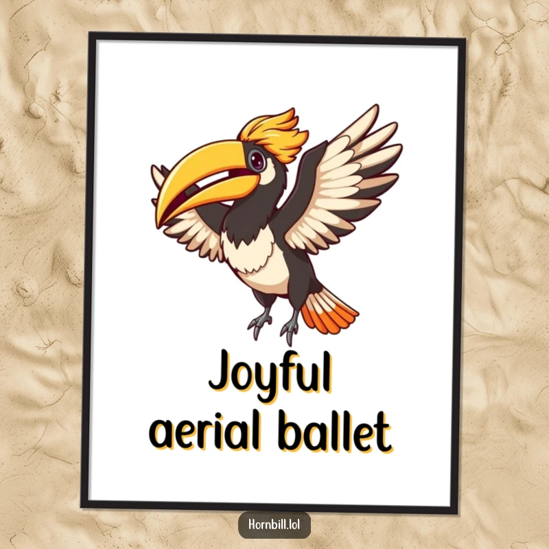 Funny Adorable hornbill flapping its wings with ecstatic abandon, captured in a high-quality poster for a burst of joy.